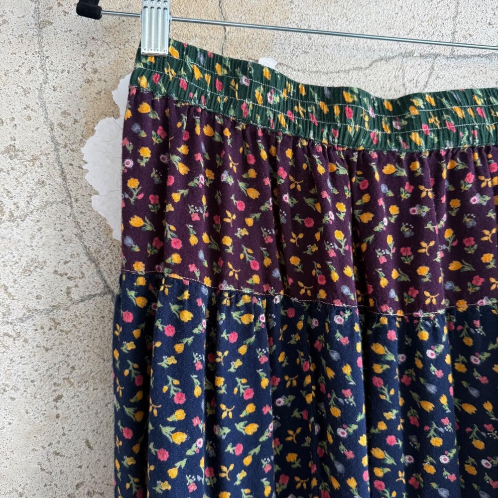 Vtg Boho Maxi Skirt Tiered Patchwork Floral Cottagecore Prairie Young Threads XL - Picture 2 of 9